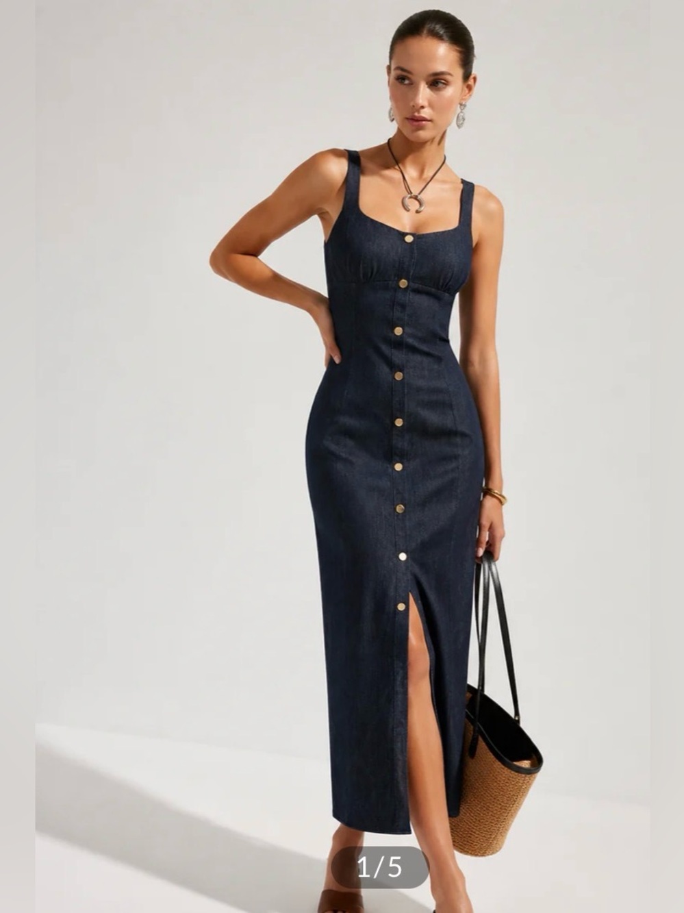 Commense Button-Front Denim Dress